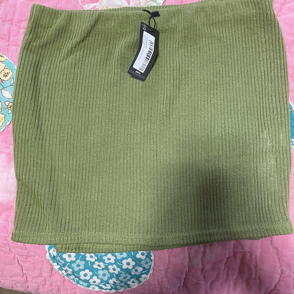 PrettyLittleThing Green Ribbed Mini Pencil Skirt
